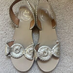 Jack Rogers Metallic Champagne Leather Sandals - Women's
